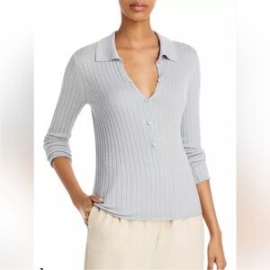 Vince Ribbed Polo Pullover Sweater